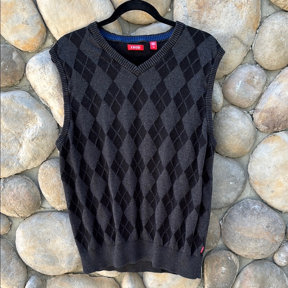 IZOD Argyle Sweater Vest - Black and Gray